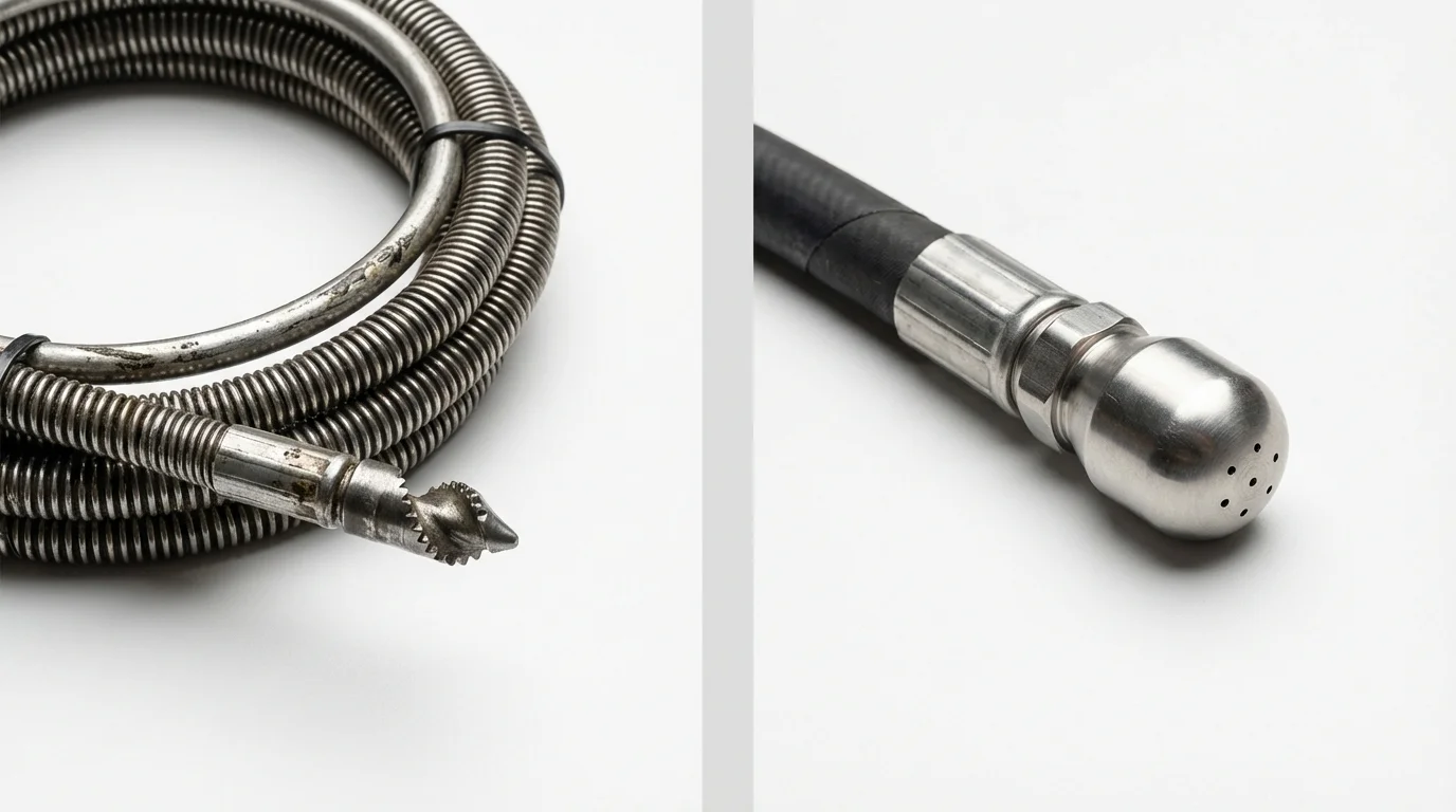 Drain snake cable and hydro jetting nozzle used for drain cleaning in Storm Lake, IA