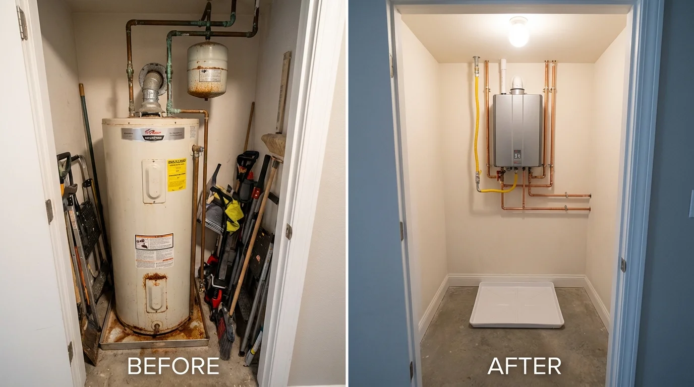 Tank water heater versus wall-mounted tankless unit comparison for Storm Lake, IA homeowners
