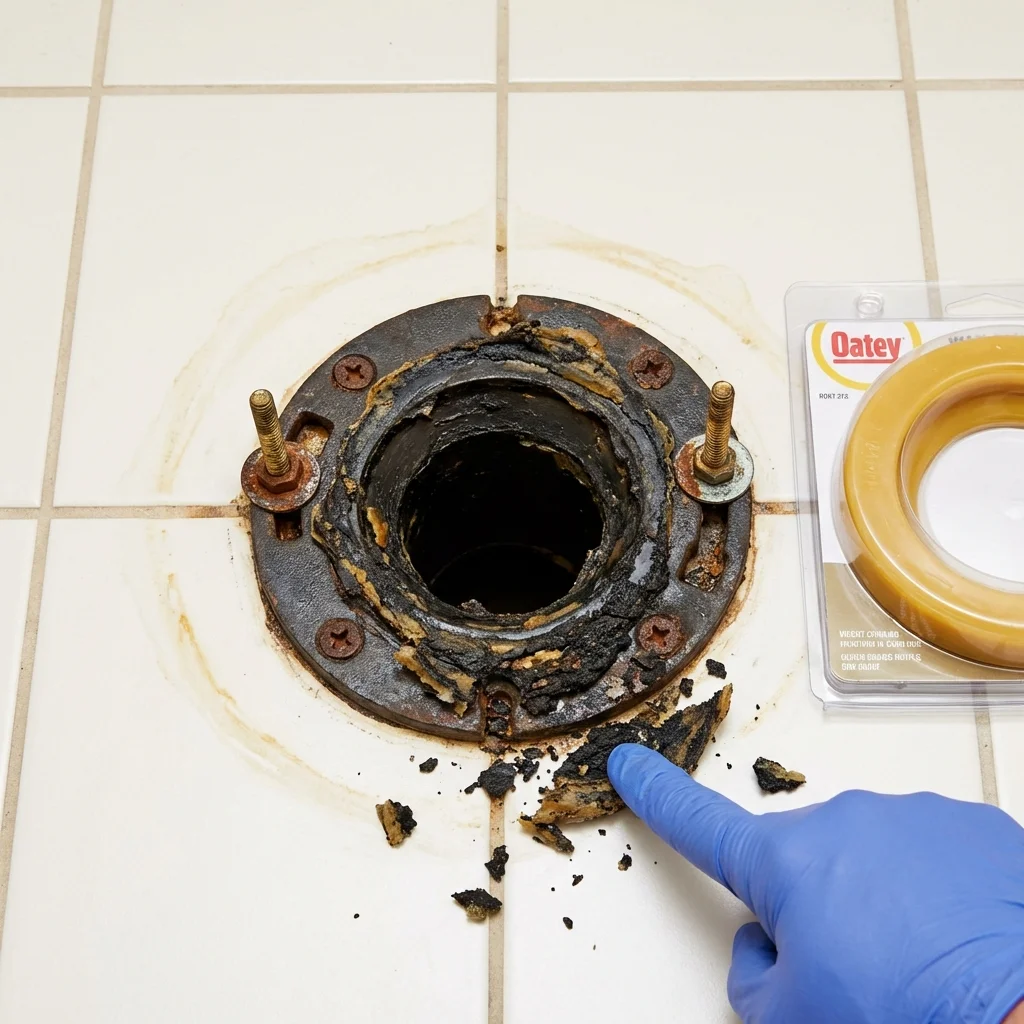Failed wax ring showing water seepage at the base of a toilet in a Storm Lake, IA home